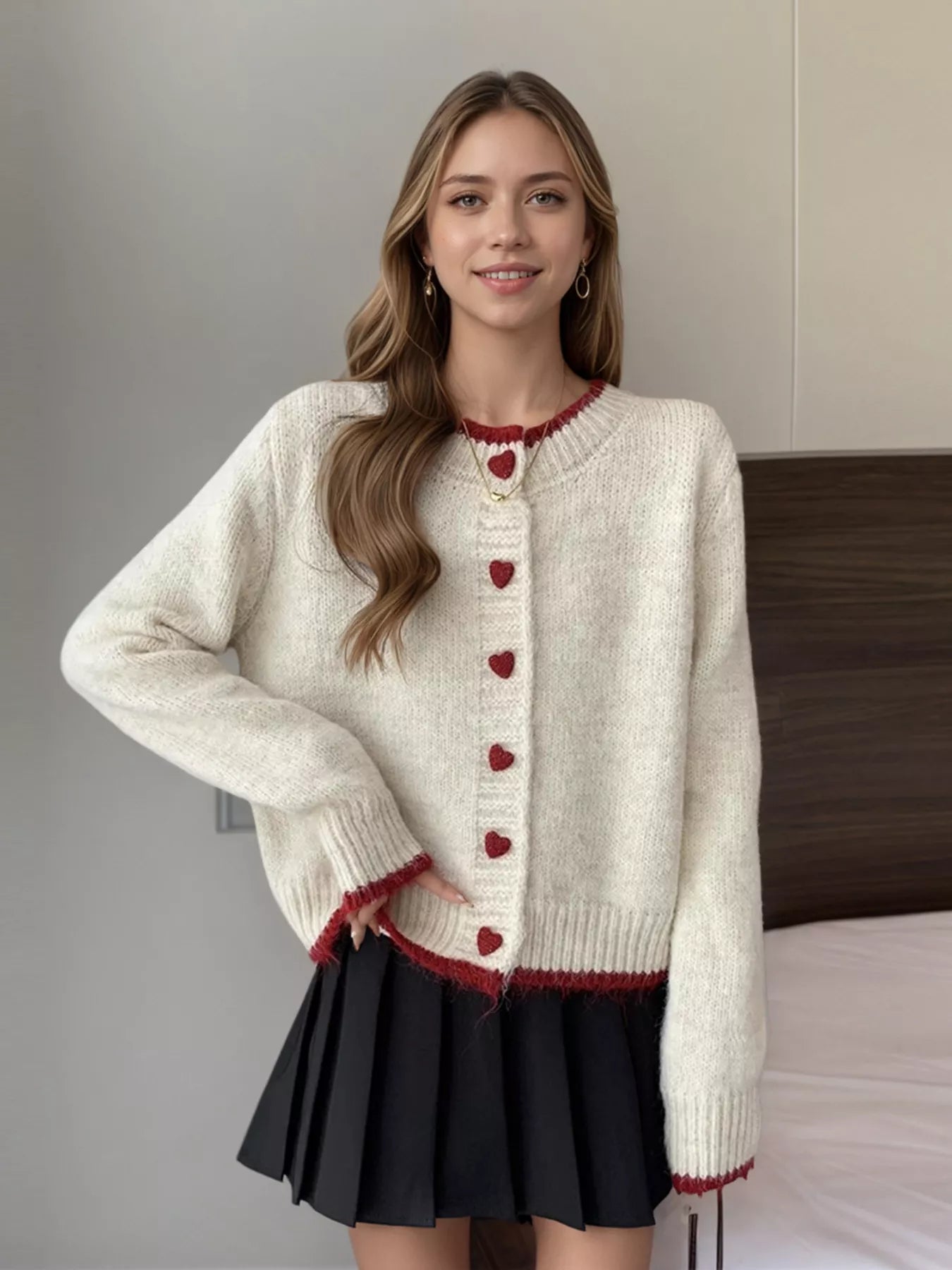 Heart Button Up Knit Cardigan