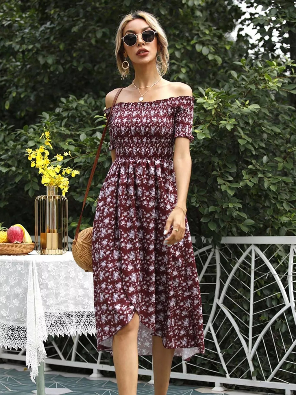 Off Shoulder Floral Slit Dress