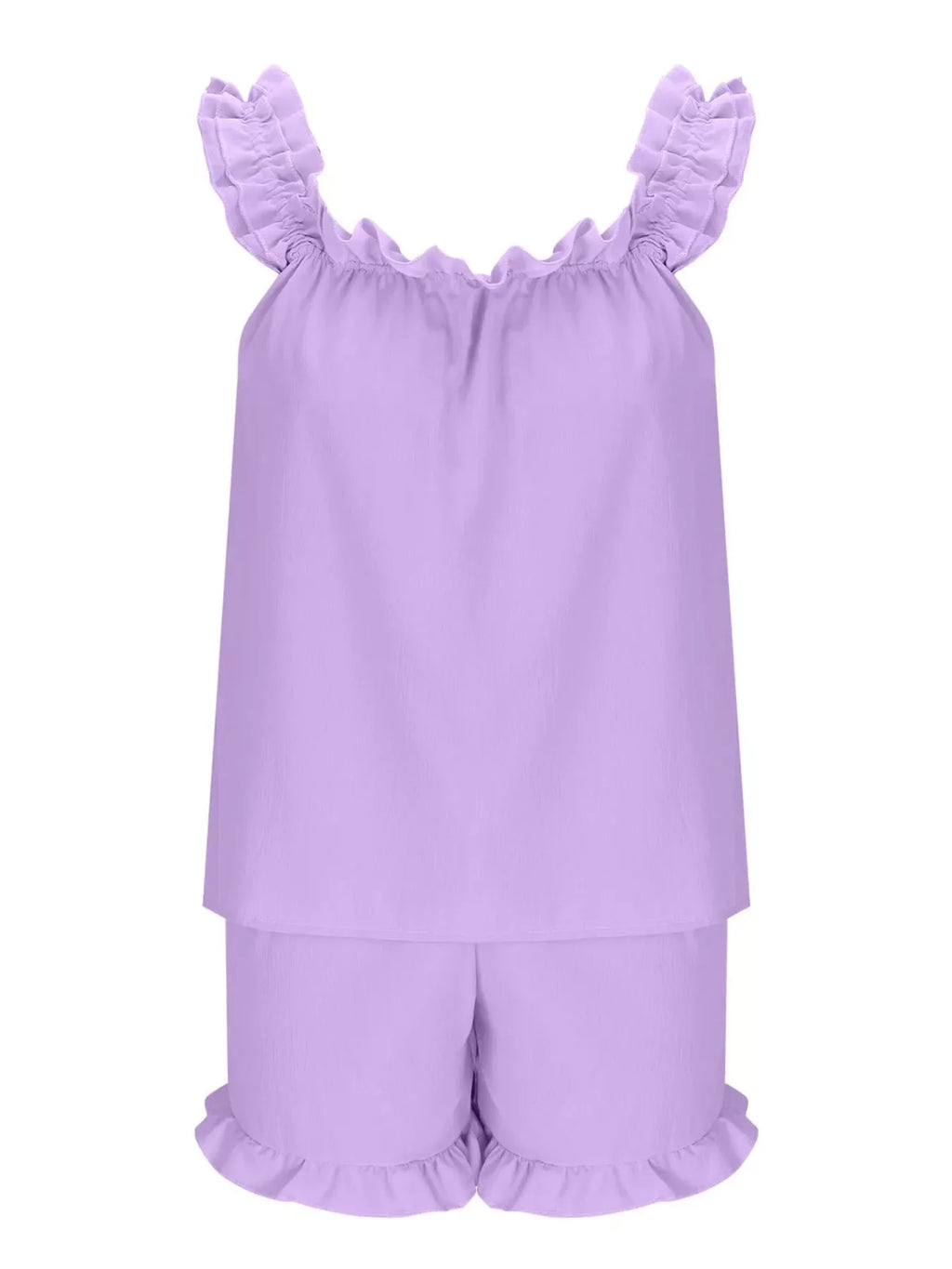 Ruffle Trim Sleeveless Top and Shorts Set