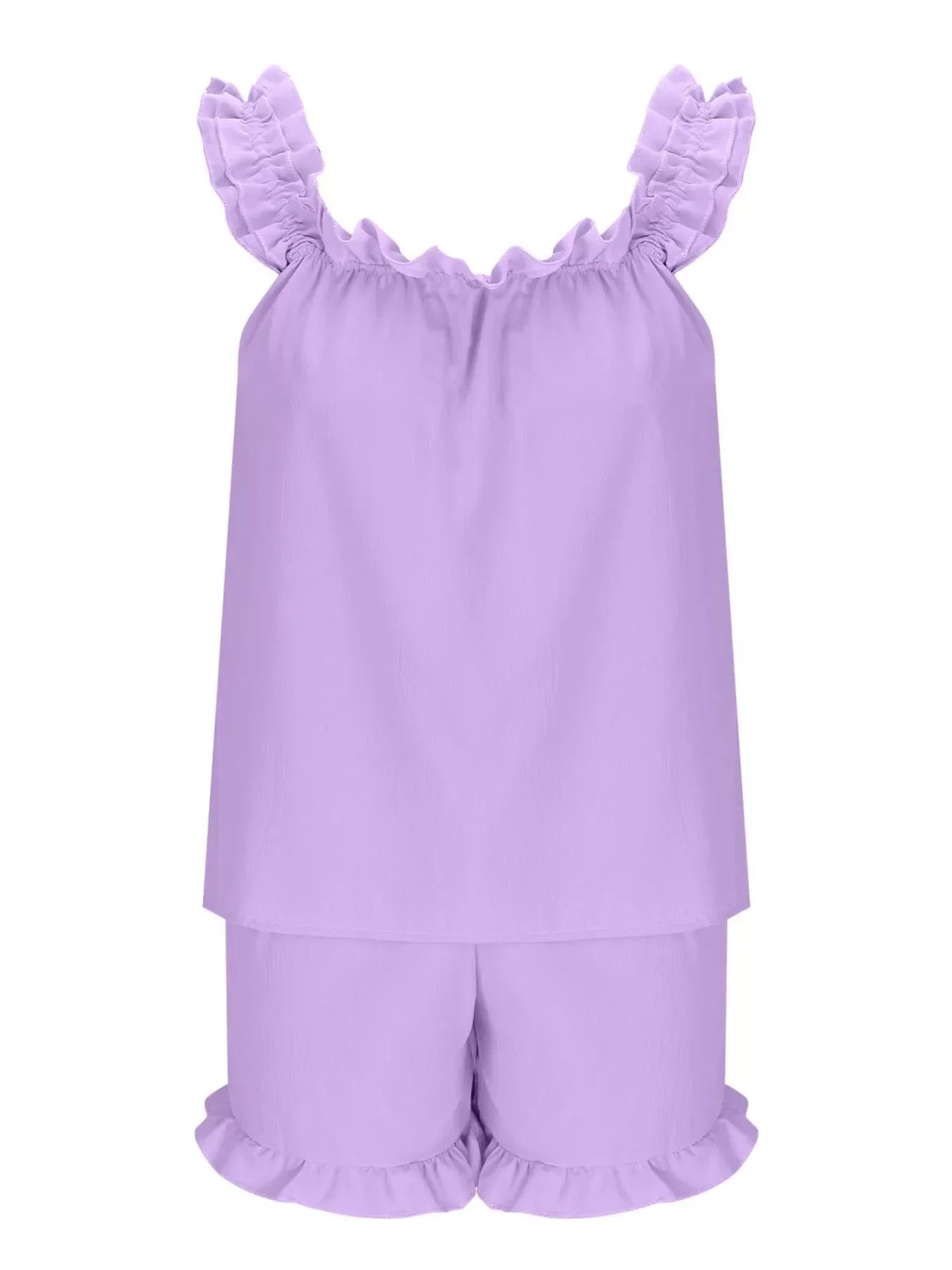 Ruffle Trim Sleeveless Top and Shorts Set