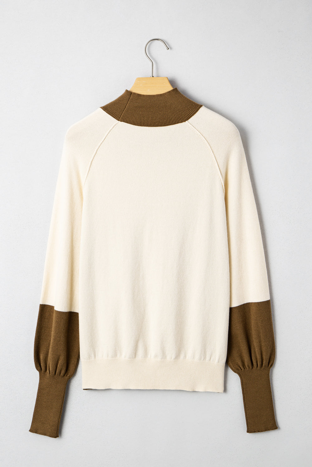 Colorblock Raglan Puff Sleeve Mock Neck Sweater