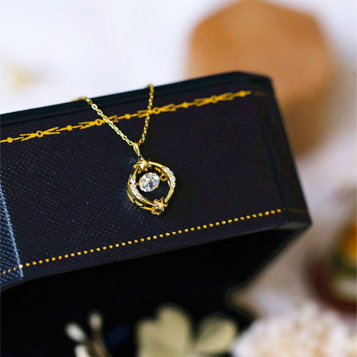 18K Gold-Plated Zircon Star Circle Pendant Necklace