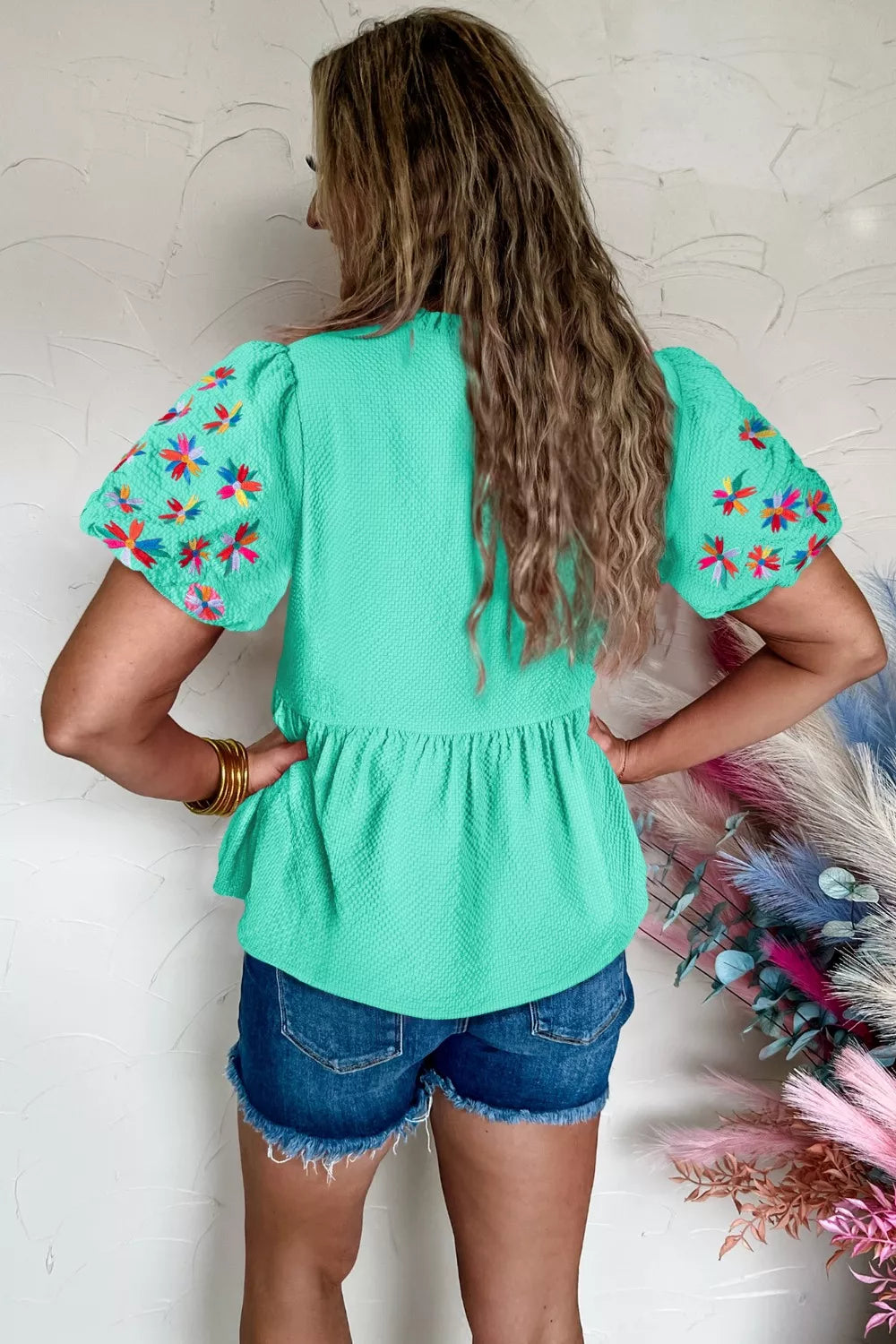 Embroidered Sleeve Textured Blouse