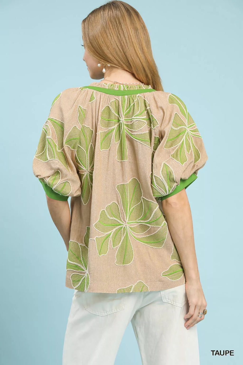 Umgee Embroidered V-Neck Short Sleeve Top