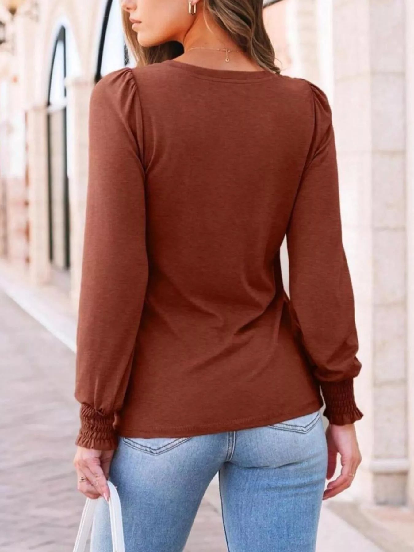 Round Neck Lantern Sleeve Top