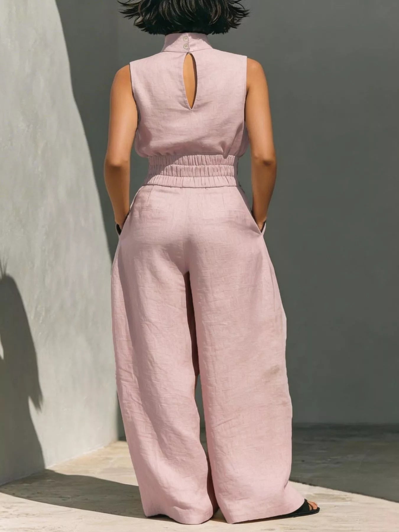 Turtleneck Sleeveless Top and Wide-Leg Pants Set
