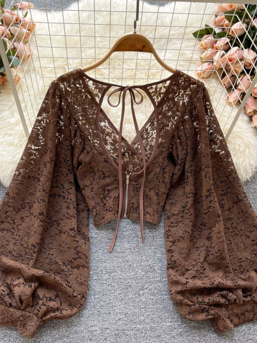 Lace Tie Back Long Sleeve Top