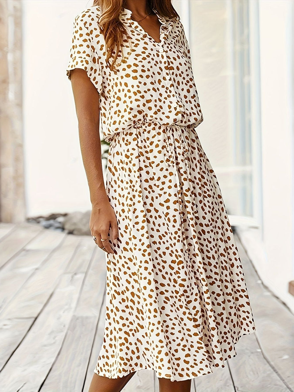 Printed Short Sleeve Midi Dress