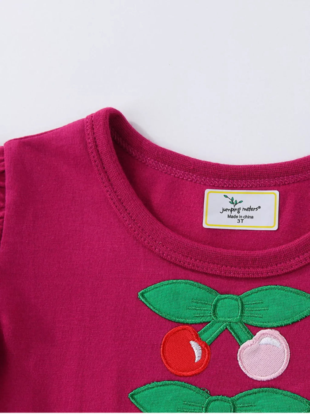 Children's Cherry Bowknot Applique Ruffle Sleeve Casual Dress