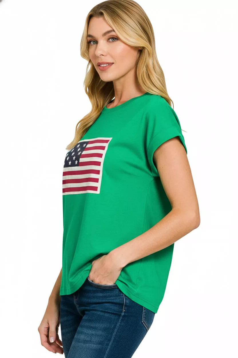 Zenana US Flag Round Neck Short Sleeve T-Shirt