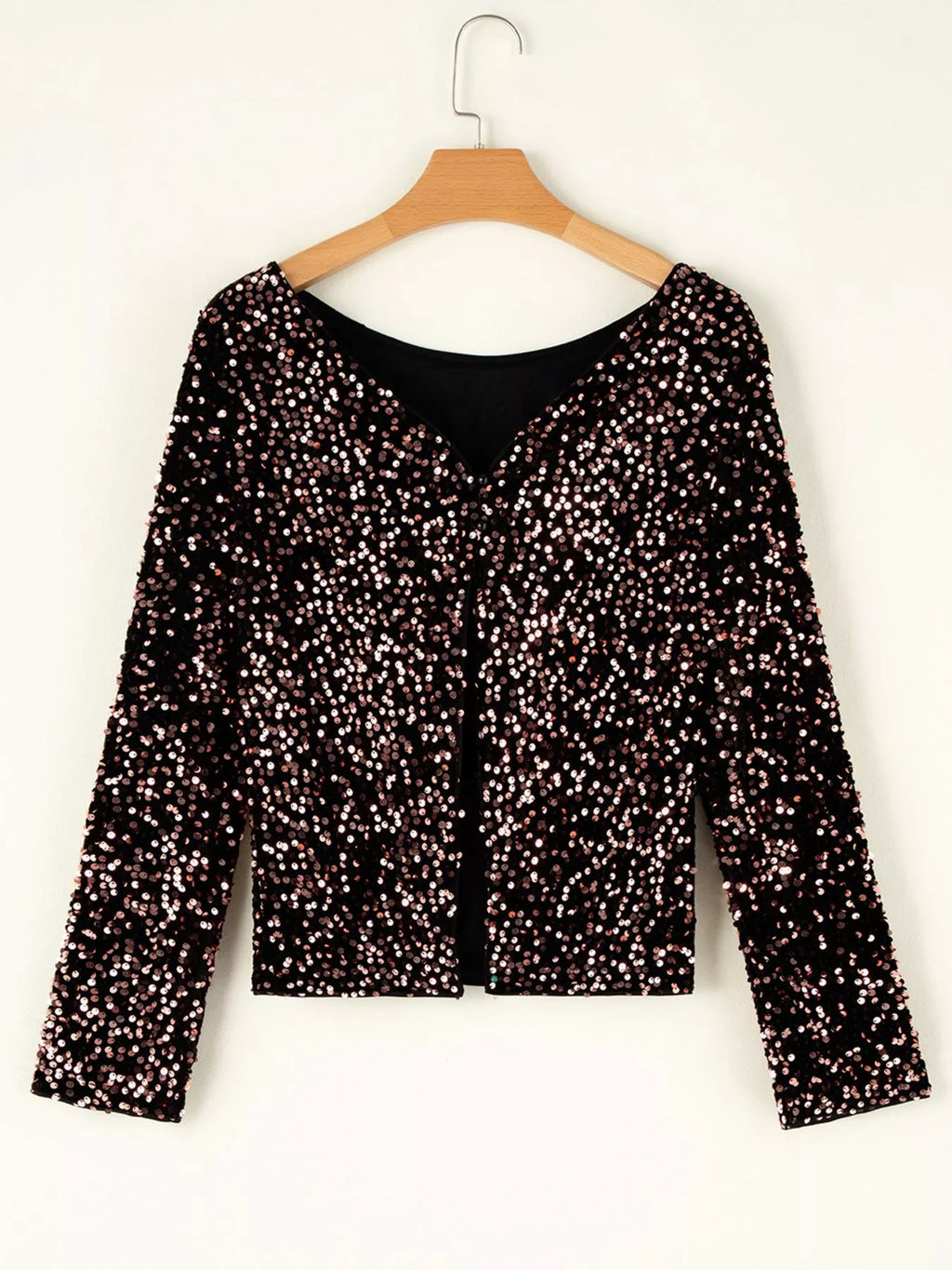 Sequin Long Sleeve Cutout Back Top