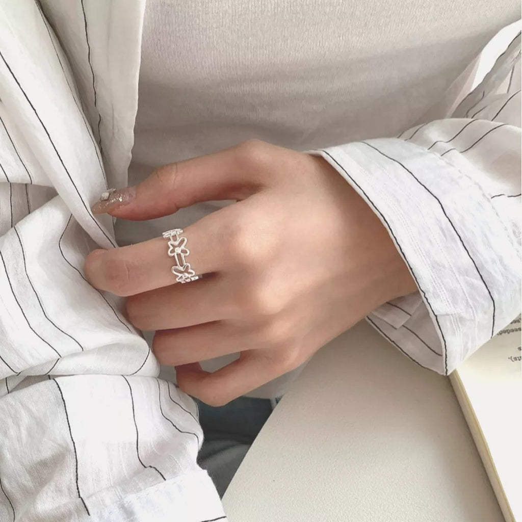 925 Sterling Silver Flower Open Ring