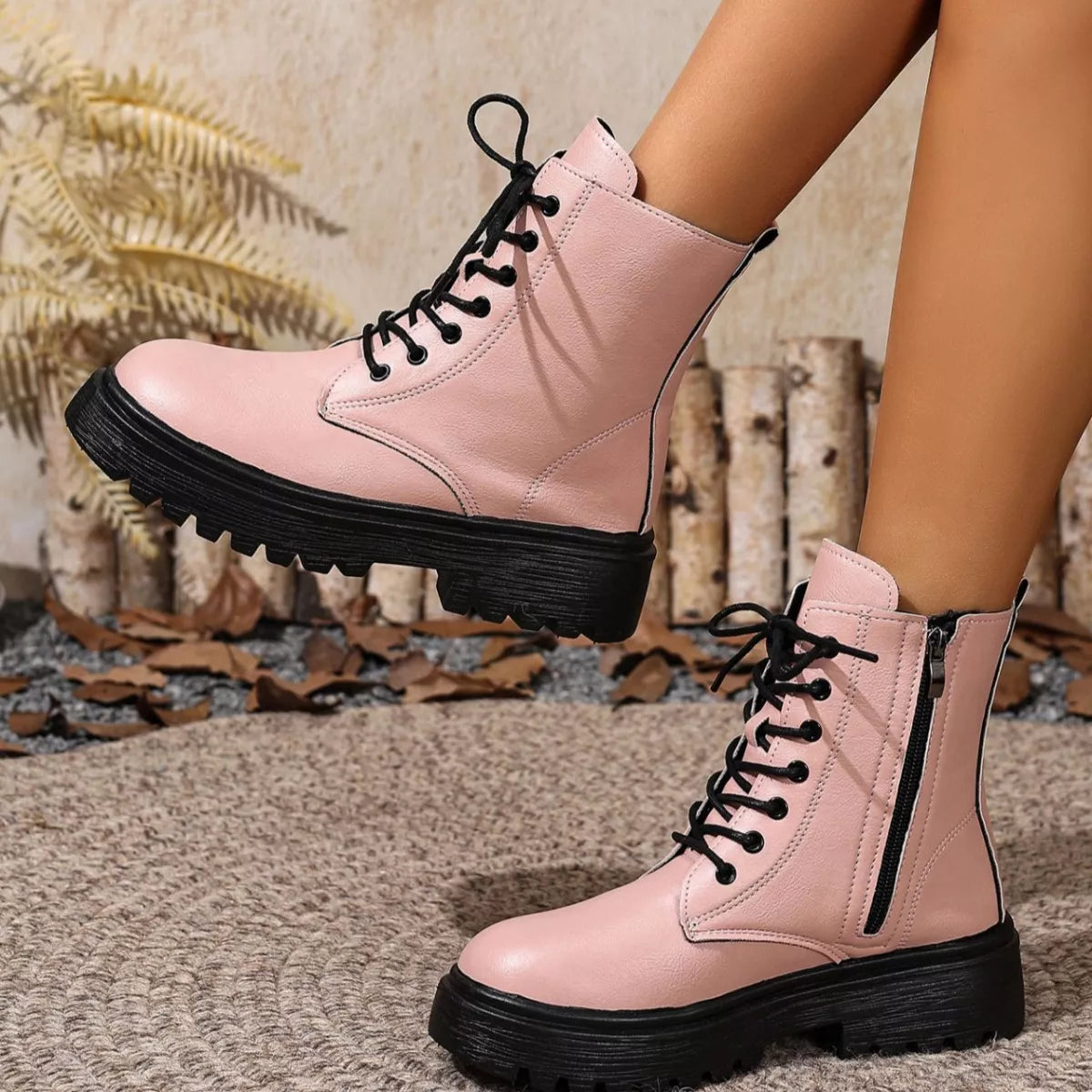 Lace-Up Ankle Combat Boots