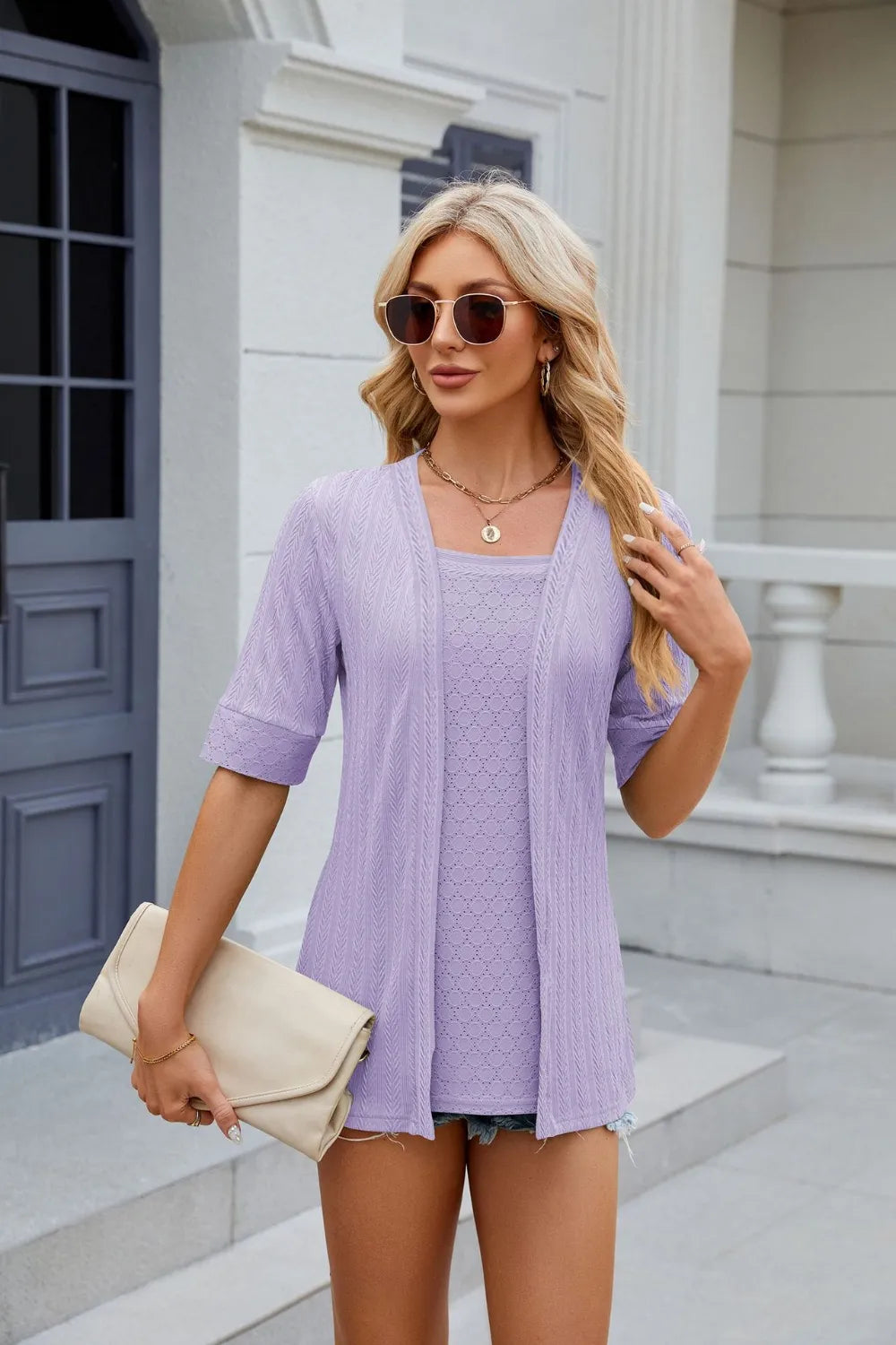 Texture Square Neck Half Sleeve Blouse