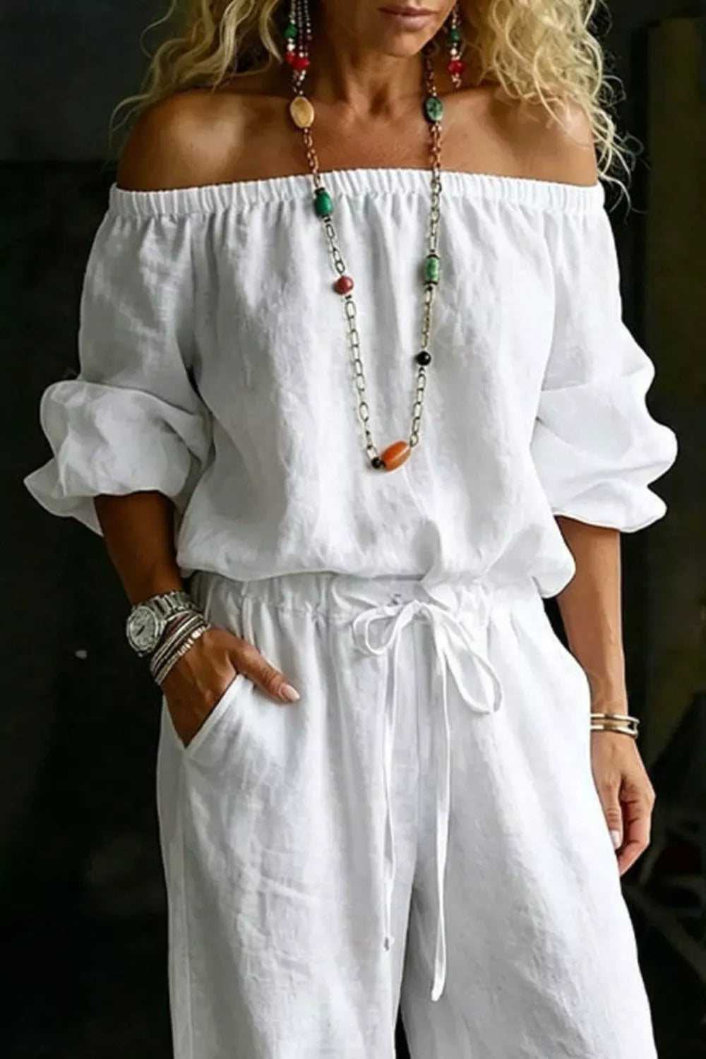 Full Size Off-Shoulder Top and Pants Set Plus Size