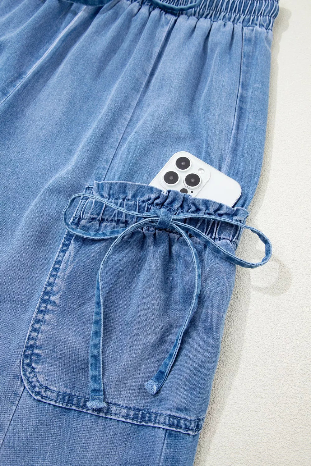 Drawstring Elastic Waist Pocketed Loose Jeans