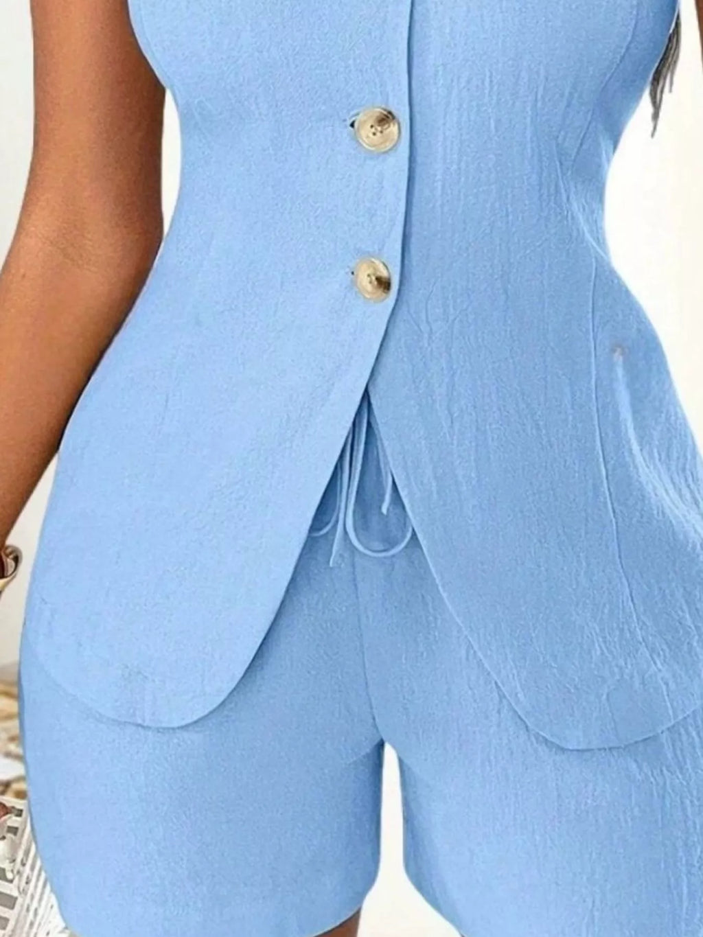 Sleeveless Button-Down Vest & Shorts Set
