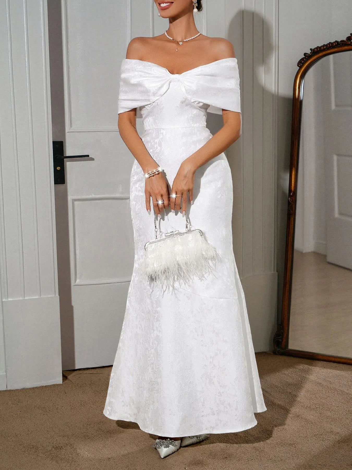 Bow Off-Shoulder Maxi Dress