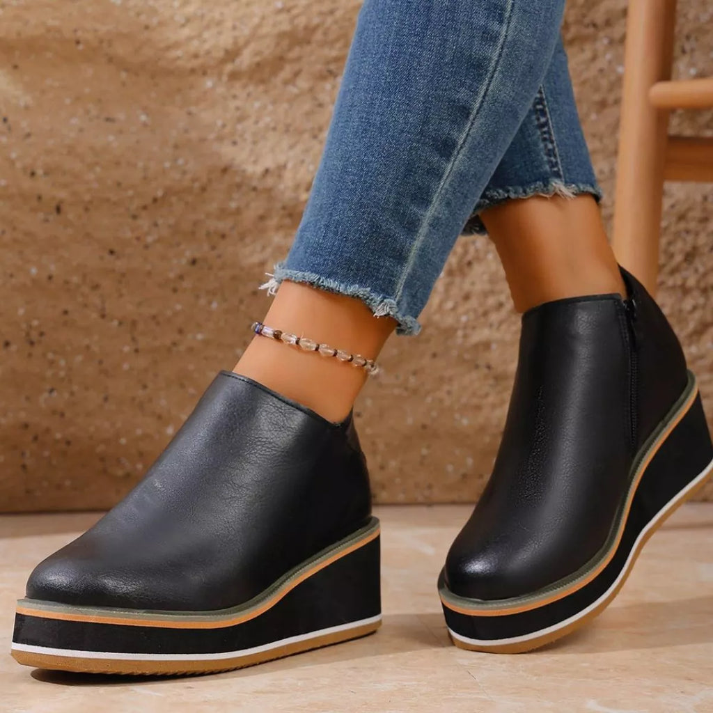 Round Toe Wedge Ankle Boots