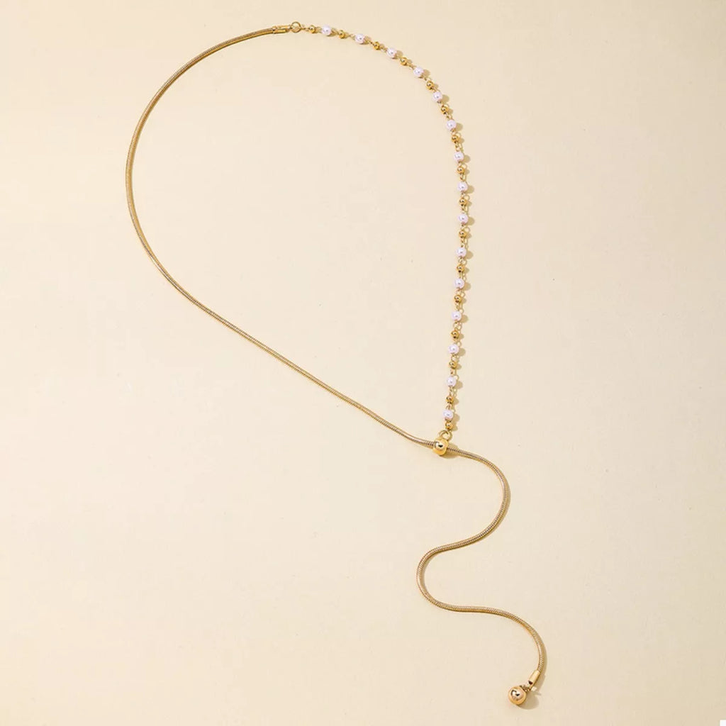 18K Gold-Plated Chain Y-Drop Necklace with Synthetic Pearl Accent