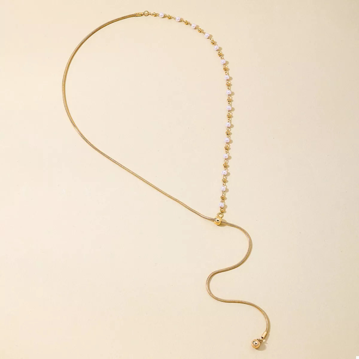 18K Gold-Plated Chain Y-Drop Necklace with Synthetic Pearl Accent