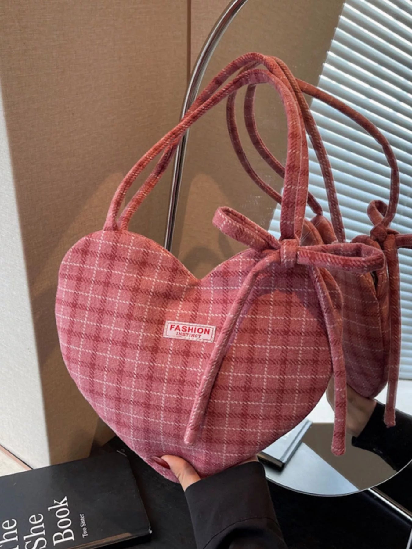 Heart-Shaped Plaid Shoulder Bag