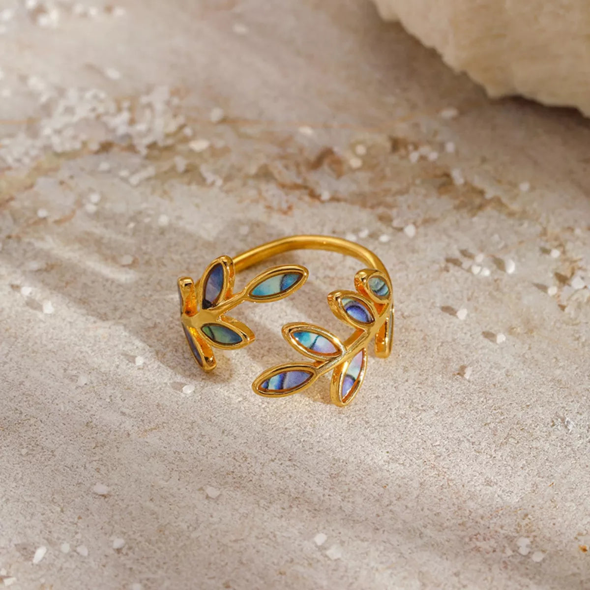 18K Gold-Plated Resin Leaf Bypass Ring