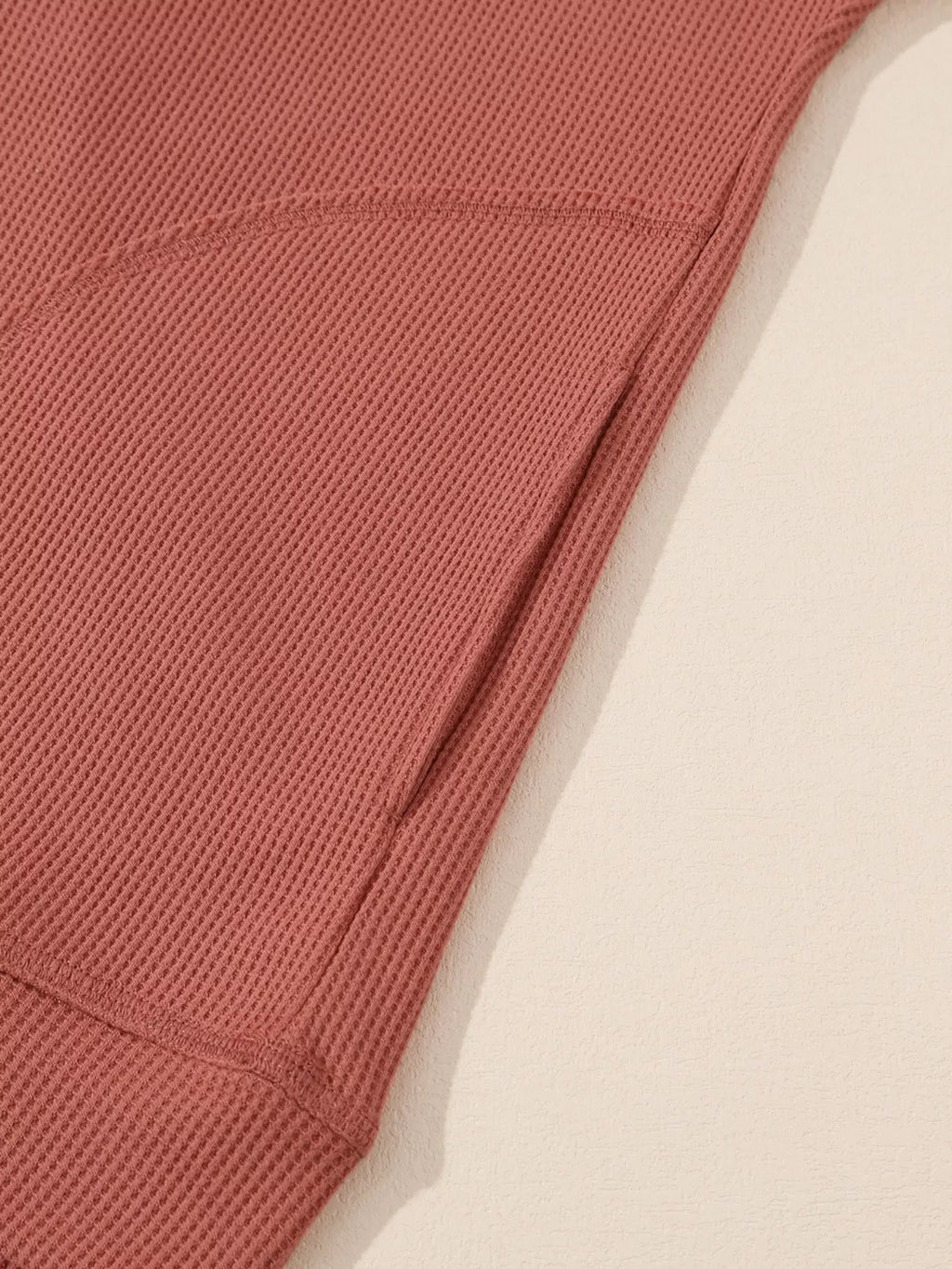Drawstring V-Neck Waffle Knit Casual Hoodie