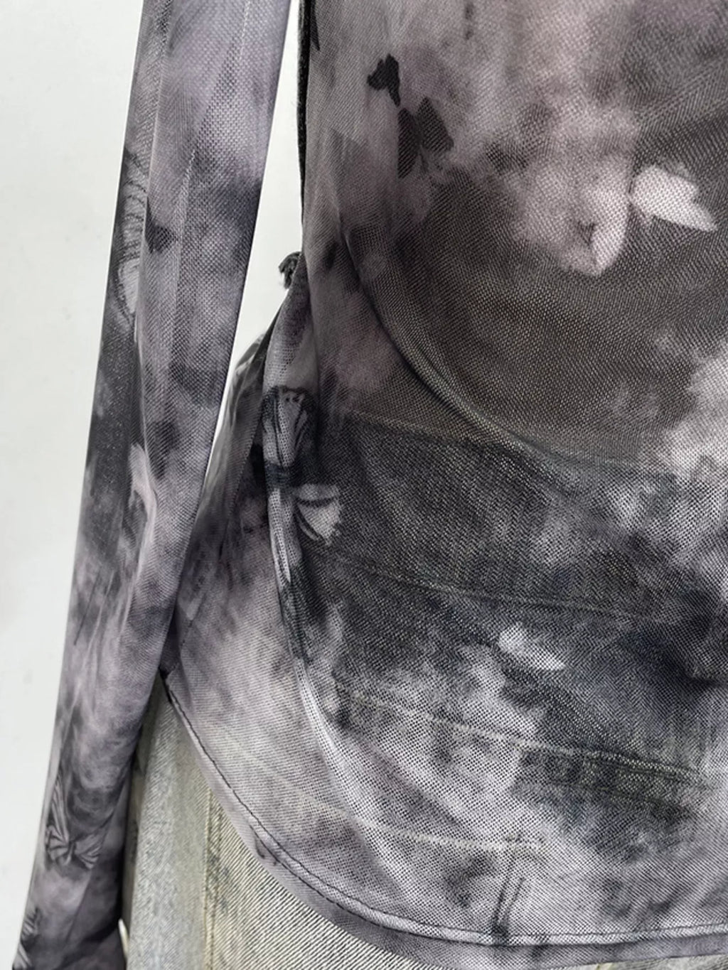 Asymmetrical Neck Denim Patchwork Top