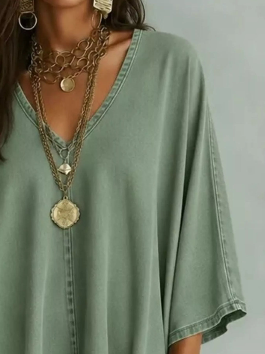 V-Neck Batwing Sleeve T-Shirt