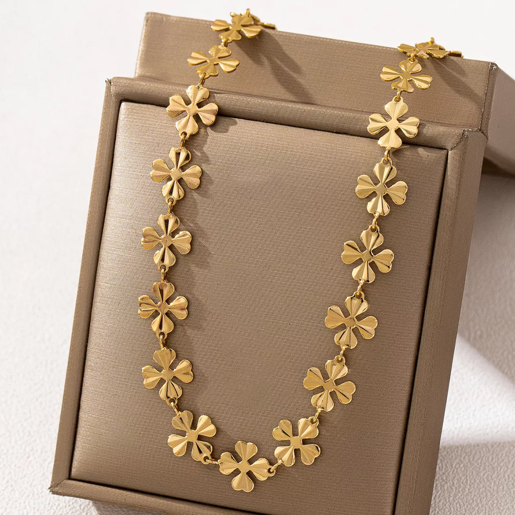 18K Gold-Plated Alloy Flower Chain Necklace