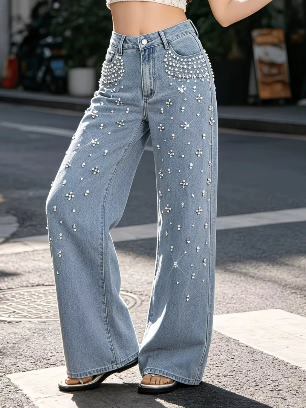 Embellished Wide-Leg Jeans