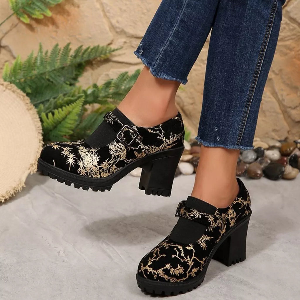 Round Toe Block Heels Pumps