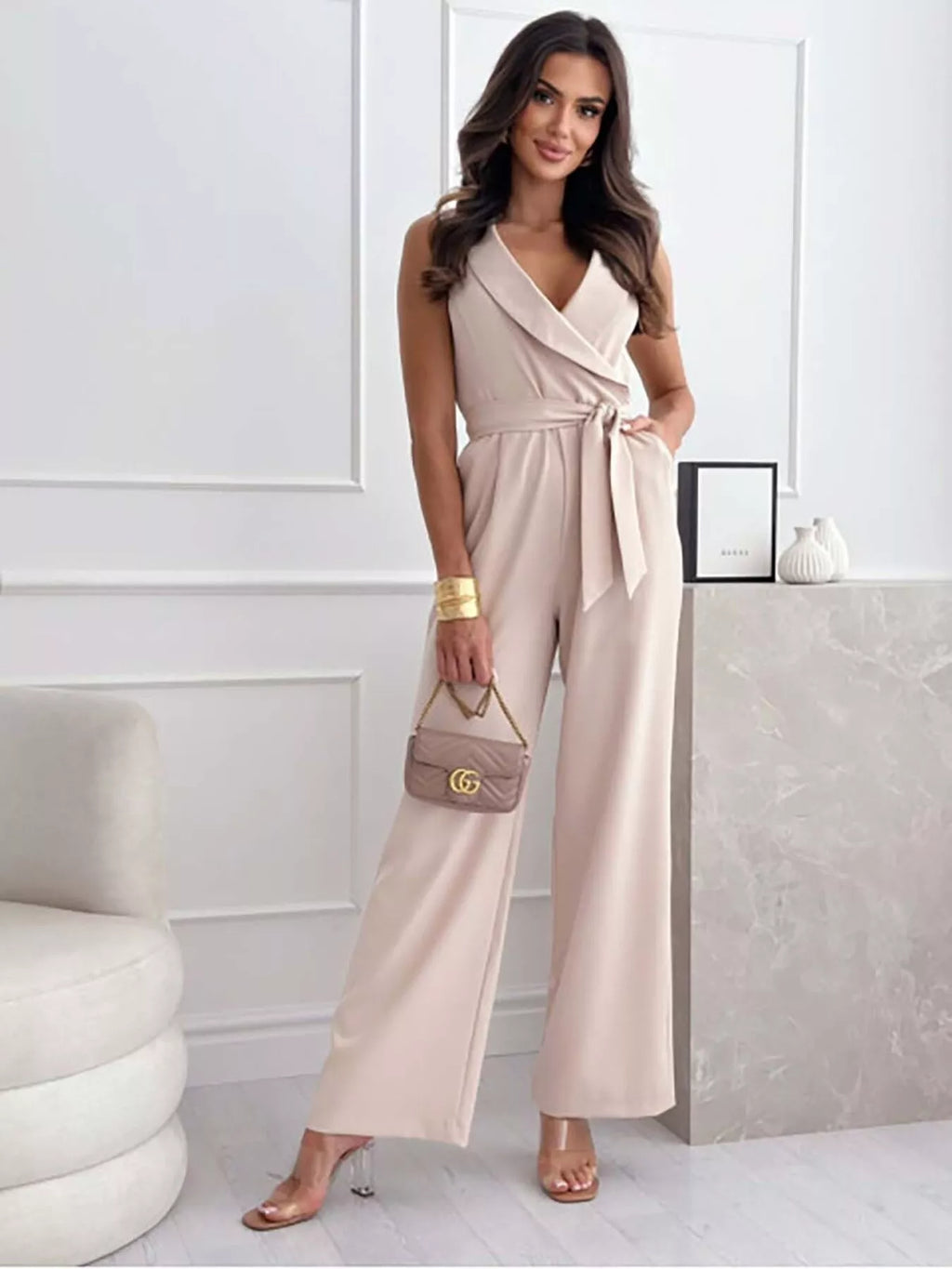 Surplice Sleeveless Wide-Leg Jumpsuit