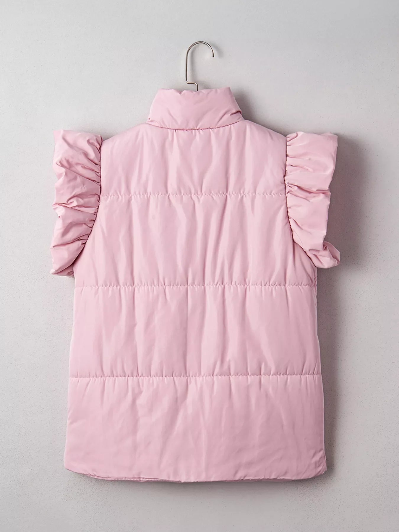 Stand Neck Flutter Sleeve Snap Button Puffer Vest