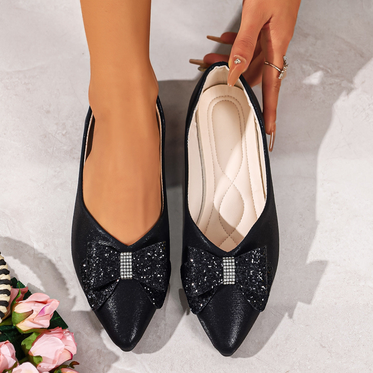 Bow Point Toe Slip-Ons