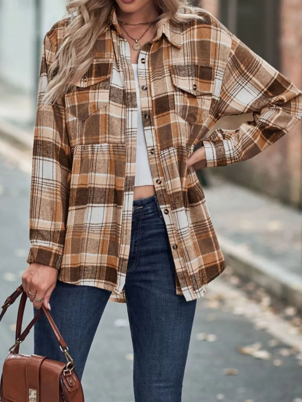 Plaid Button-Down Long Sleeve Shirt
