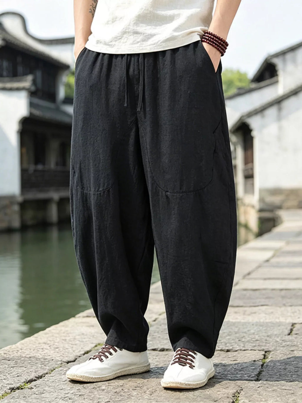 Men's Plus Size Loose Fit Pants with Drawstring Waist