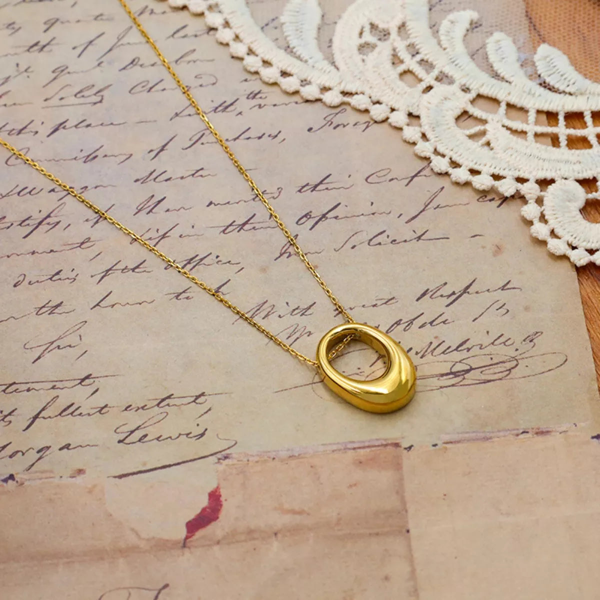 18K Gold-Plated Oval Pendant Necklace