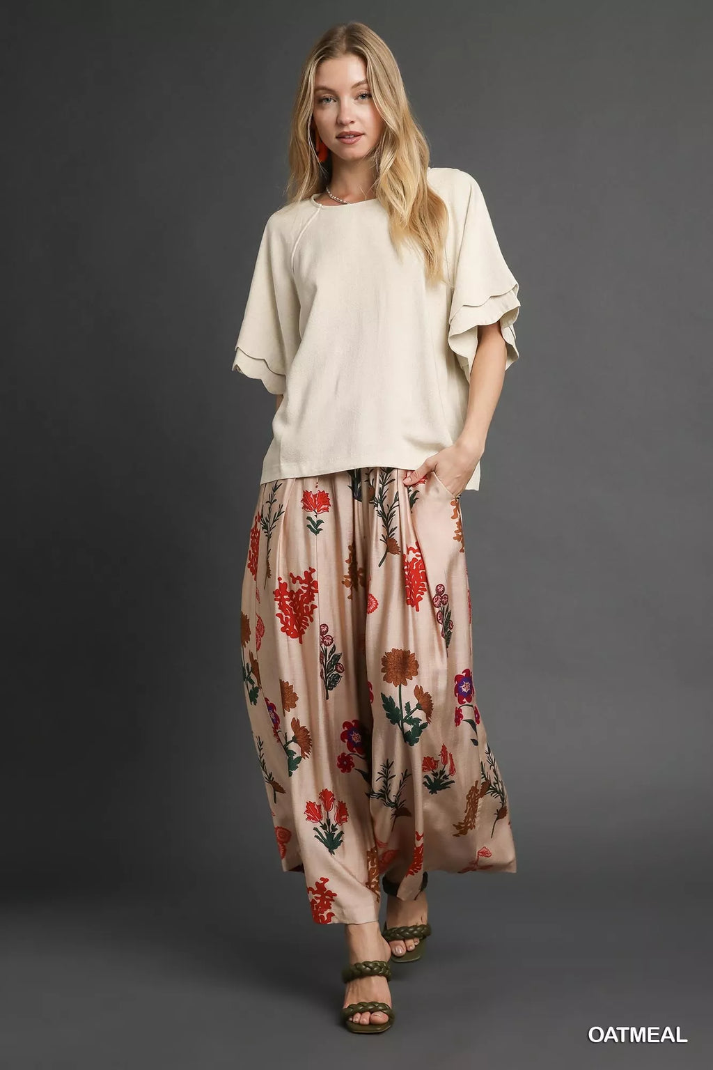 Umgee Linen Scallop Sleeve Boho Top