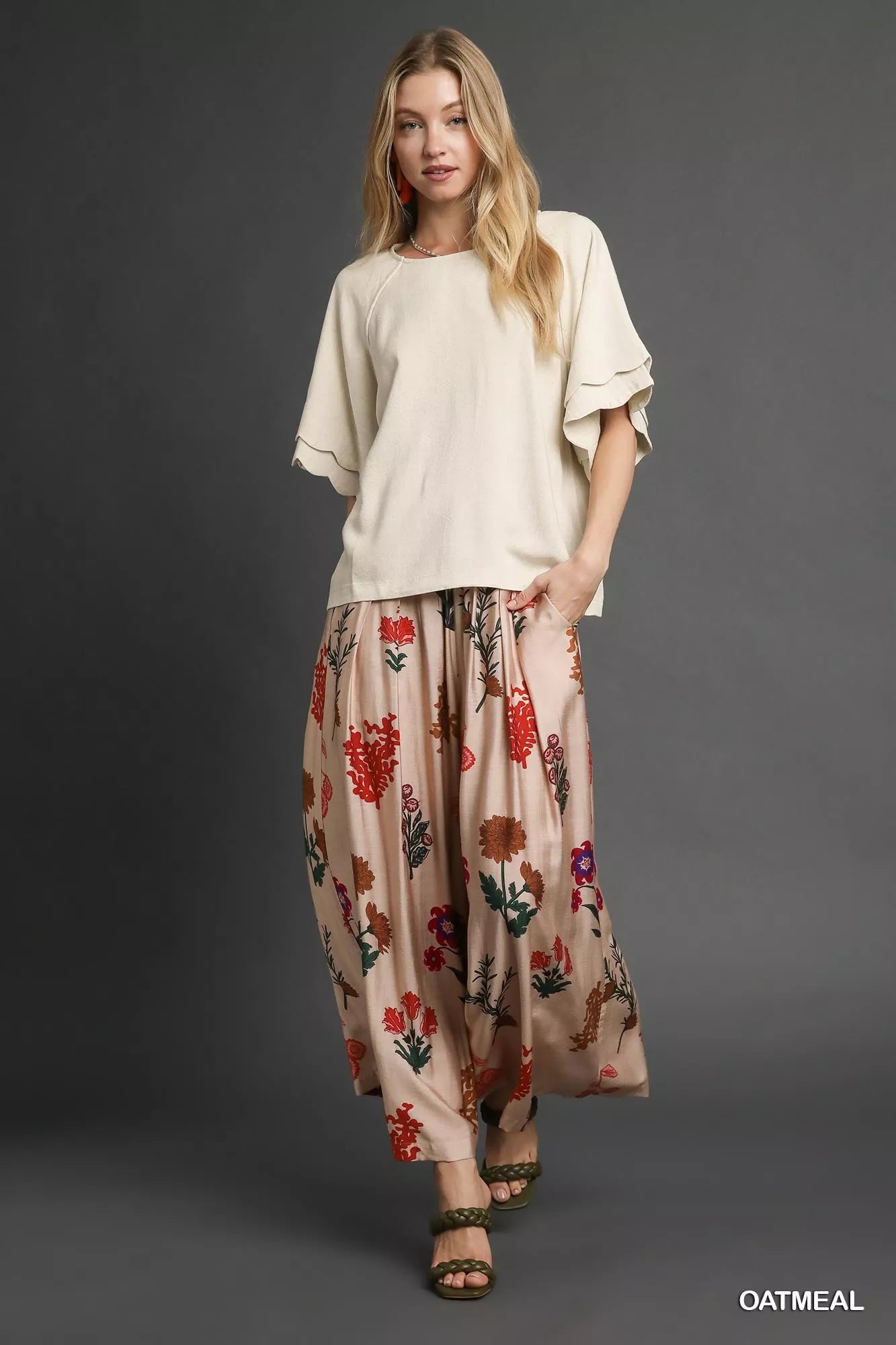 Umgee Linen Scallop Sleeve Boho Top