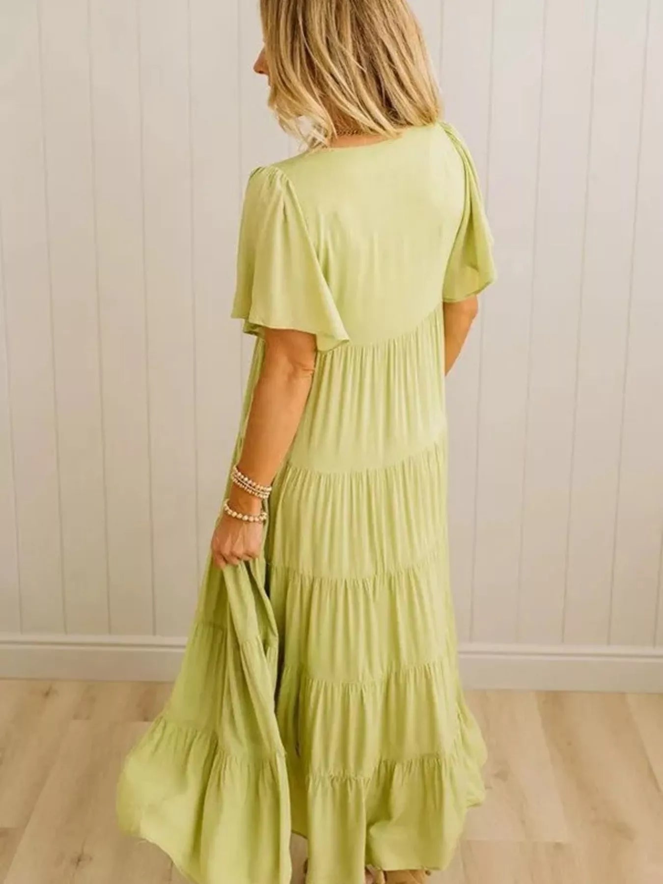 V-Neck Tiered Midi Dress