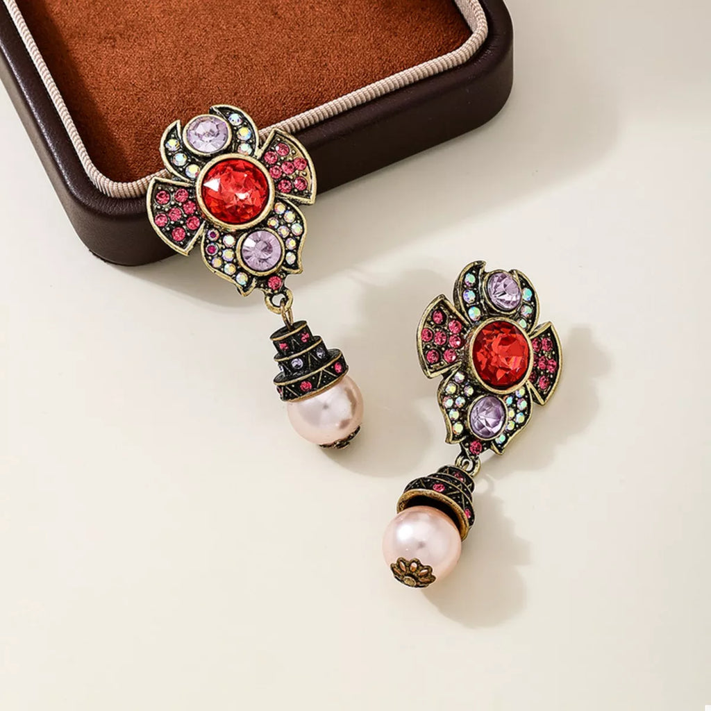 Zinc Alloy Flower Pearl Drop Earrings