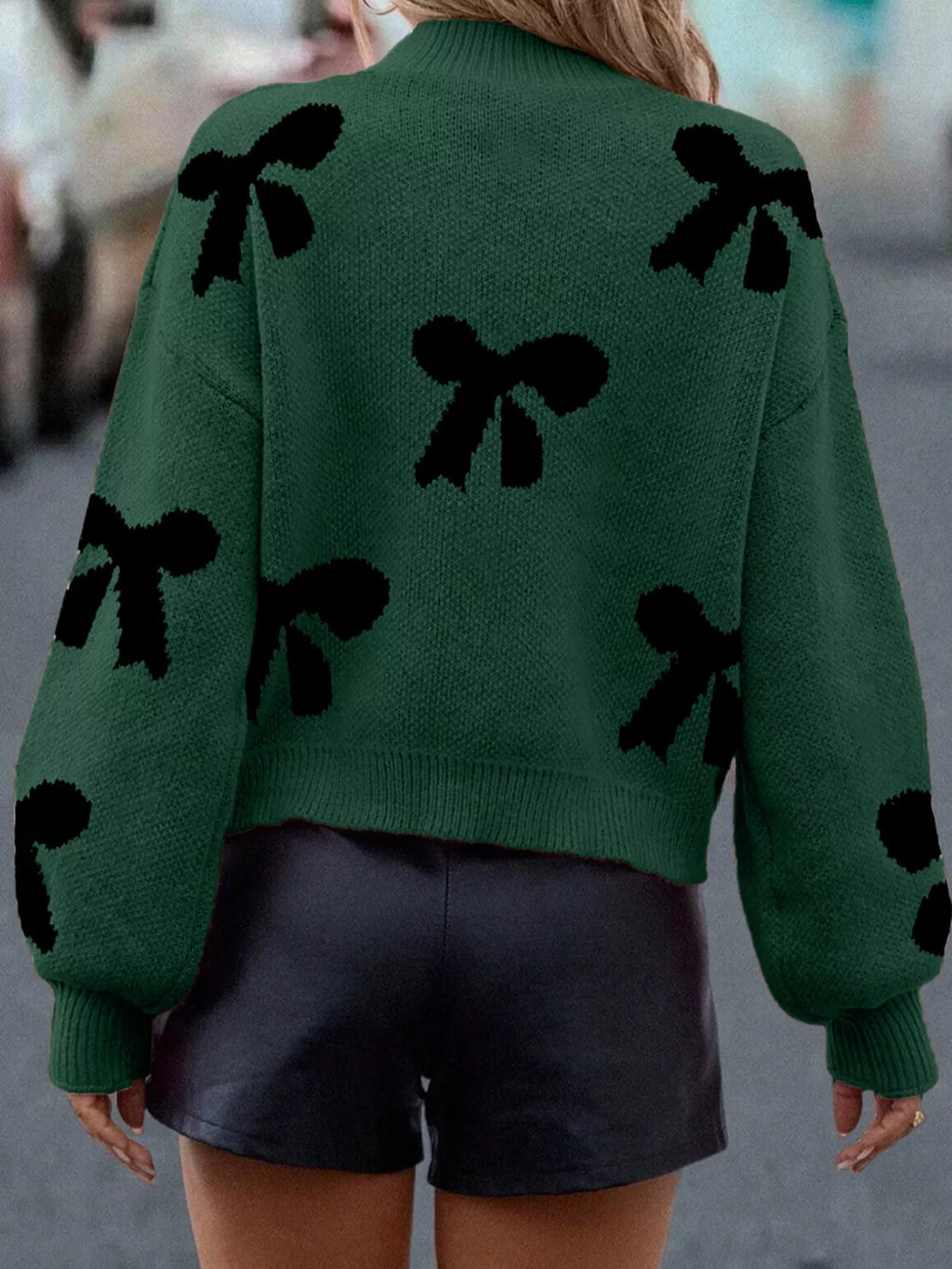 Pearl Bow-Embellished Long Sleeve Sweater