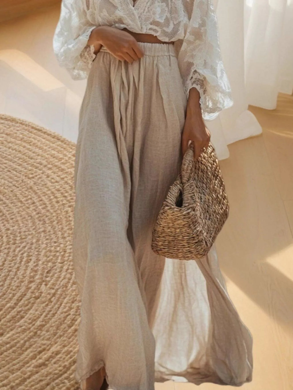 Lace Long Sleeve Top and Skirt Set