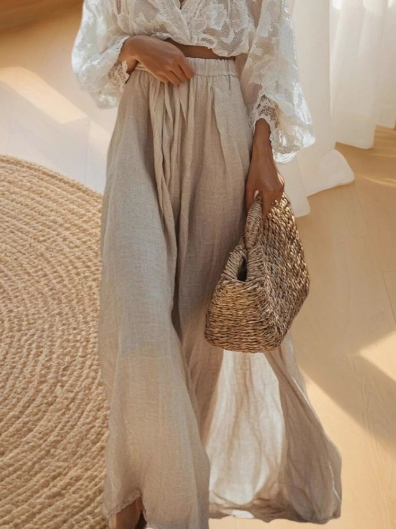 Lace Long Sleeve Top and Skirt Set