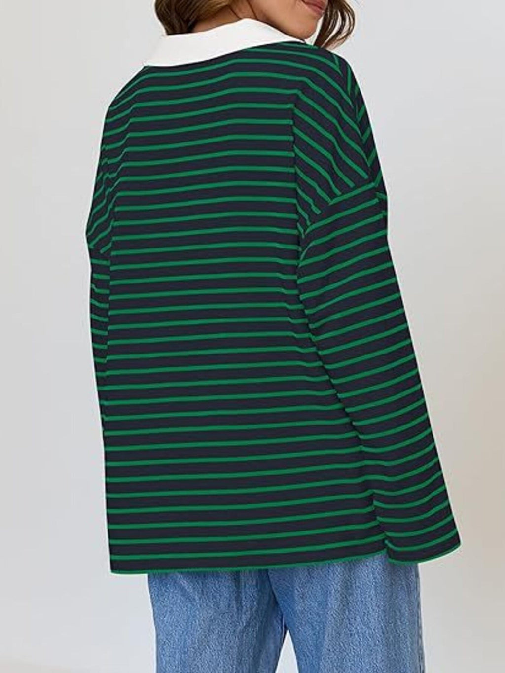Striped Contrast Collar Long Sleeve Top