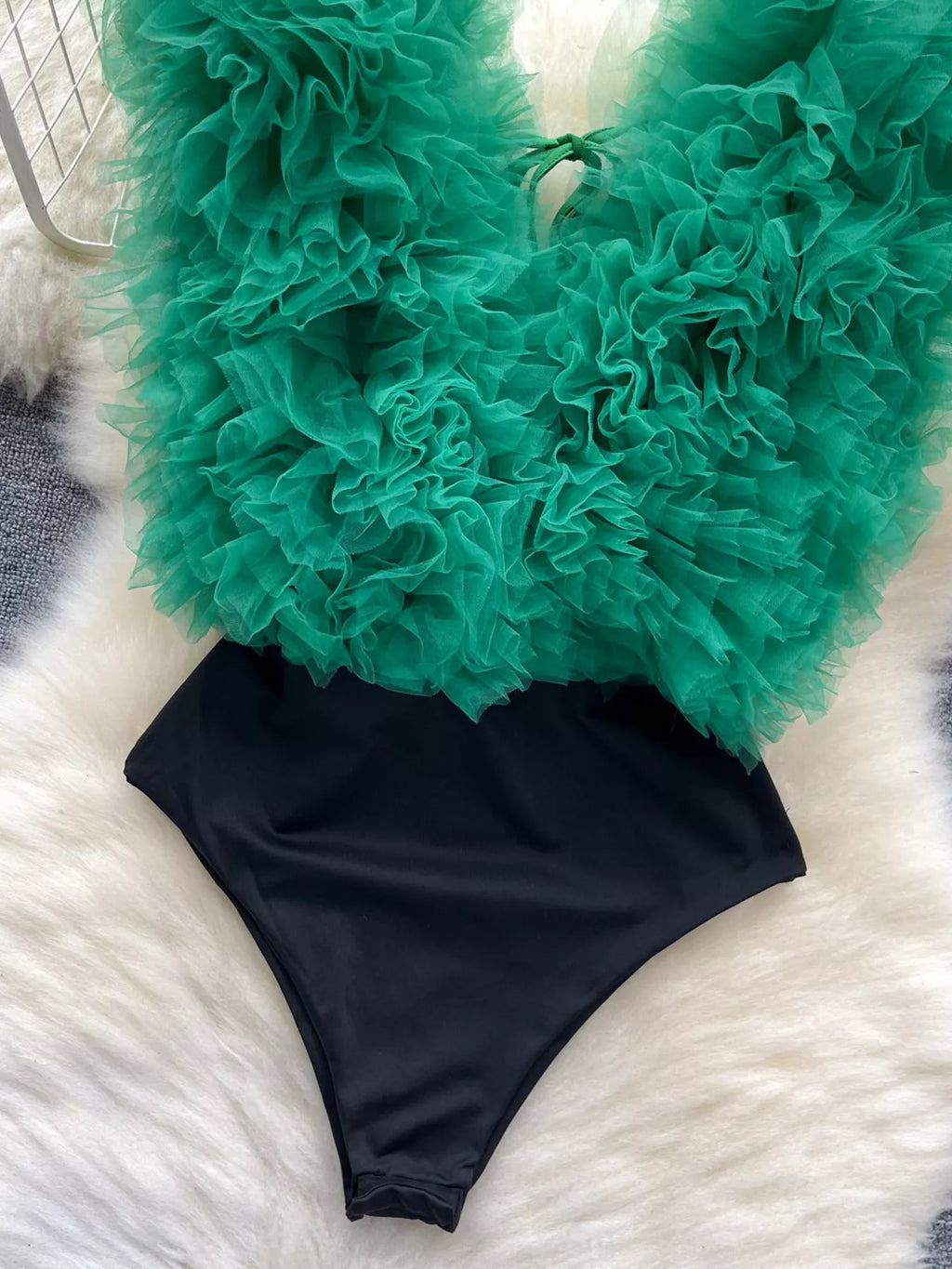 Ruffle Trim Sleeveless Bodysuit