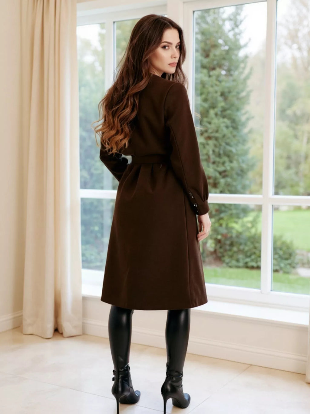Double-Breasted Tie Waist Overcoat