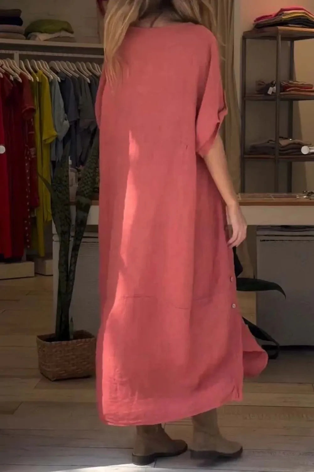 Full Size Relaxed Fit Short Sleeves Dress Plus Size